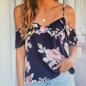 Navy blue floral short sleeve blouse